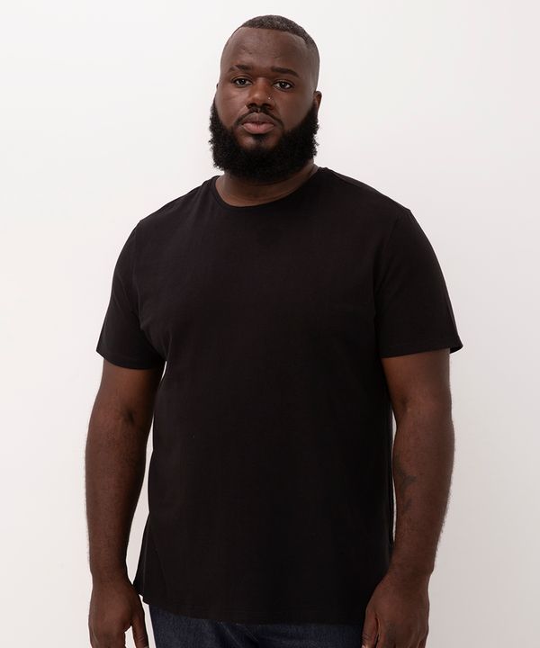 camiseta de algodão plus size básica manga curta preta GG1