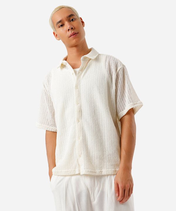camisa box masculina de tricot texturizada off white G