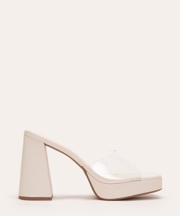 tamanco salto alto meia pata de vinil oneself off white 36