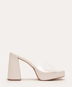 tamanco salto alto meia pata de vinil oneself off white 34