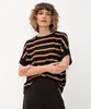blusa de viscose listrada manga curta bege PP