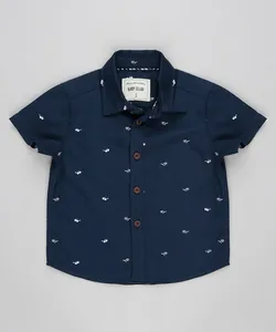 Camisa Infantil Estampada de Óculos Manga Curta Azul Marinho 1