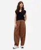 calça barrel feminina com pregas cós elástico marrom M