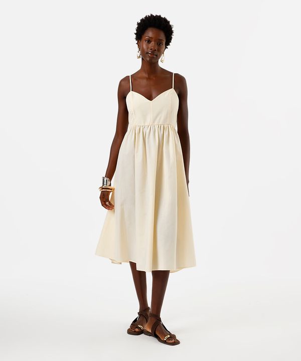 vestido midi alça fina feminino com algodão decote coração bege M