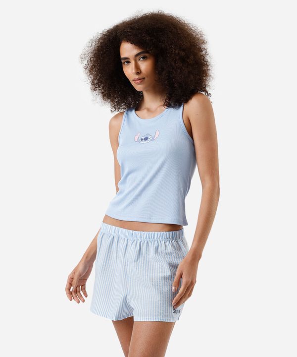 pijama short doll feminino stitch azul G