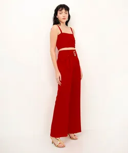 calça flare com cinto vermelha 44
