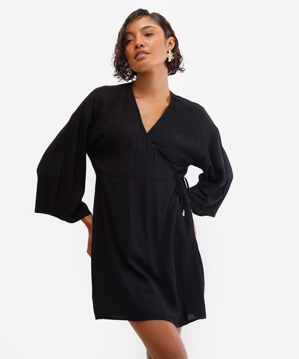 vestido feminino saída de praia de viscose - preto M