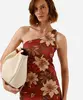 vestido curto feminino ombro único de laise floral marrom P