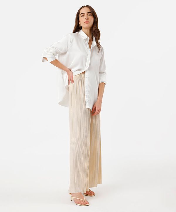 calça pantalona feminina plissada - bege claro G