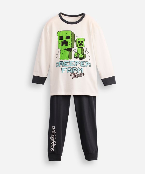 pijama longo infantil creeper farm tours minecraft off white 8
