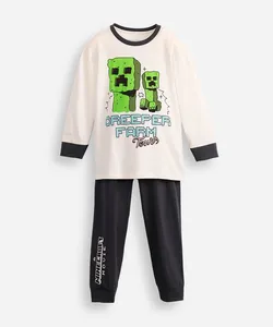 pijama longo infantil creeper farm tours minecraft off white 6