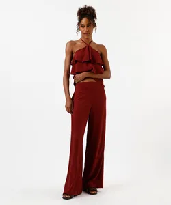 calça reta feminina texturizada vinho 36