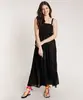 Vestido Feminino Triya Midi Estampado Animal Print Onça com Babado Alça Média Preto P