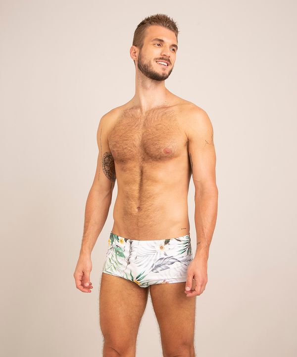 sunga tradicional estampada floral com proteção uv50+ branca GG