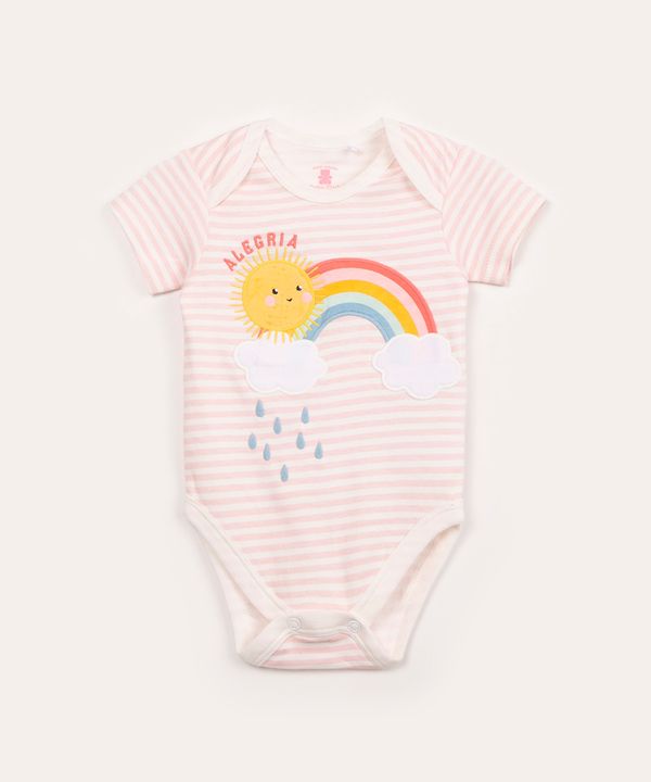 body infantil manga curta listrado alegria off white 6-9