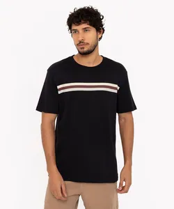 camiseta de algodão manga curta listrada preto GG