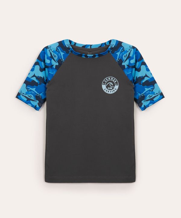 blusa de praia infantil manga curta com proteção uv50+ multicor 14
