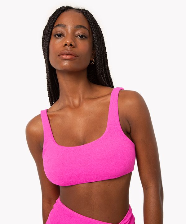 biquíni top regata texturizado com proteção uv pink neon P