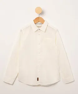 Camisa Infantil com Bolso e Martingale Manga Longa Off White 8