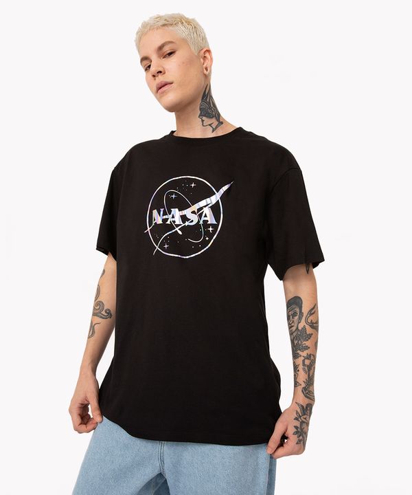 camiseta de algodão nasa manga curta preta GG
