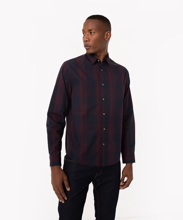 camisa de algodão comfort xadrez manga longa azul marinho GG