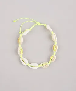 Pulseira em Cordão Feminina com Búzios Amarelo Neon Único