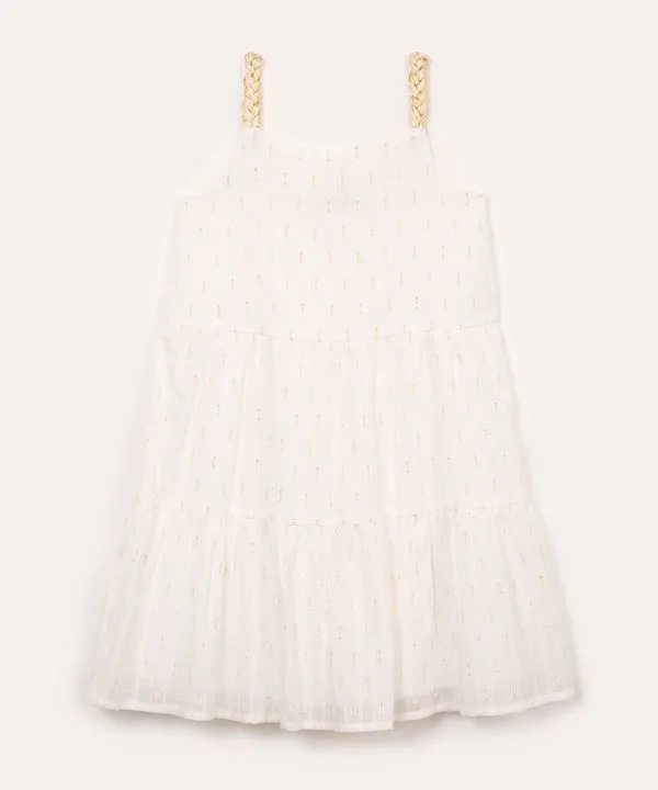 vestido de algodão infantil com brilho alça trançada off white 12