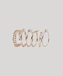 Kit de 6 Anéis Femininos com Strass Dourado M