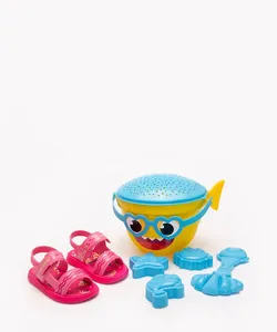 sandália infantil baby shark com balde de praia grendene rosa 20-21