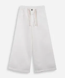 calça wide leg infantil de sarja cós elástico off white 6