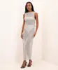 vestido midi de tricot com brilho mindset prata M