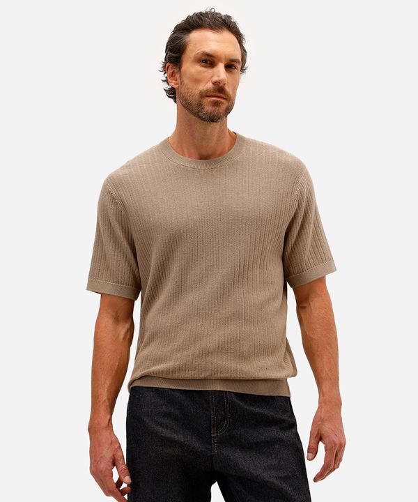camiseta masculina de tricot texturizada bege G