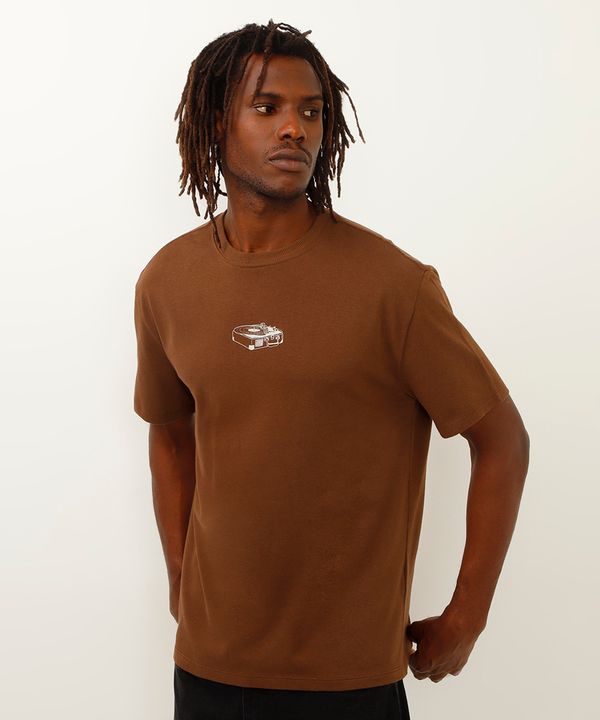 camiseta de moletinho relaxed fit vitrola marrom PP