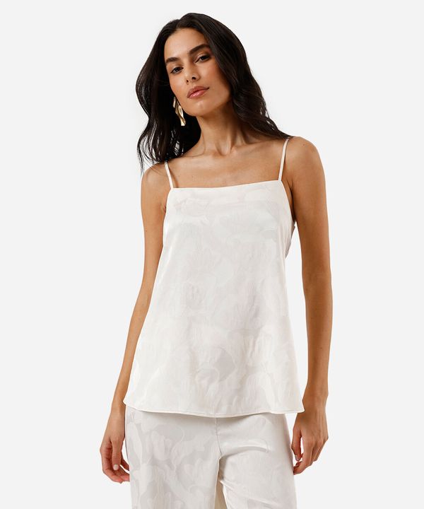 blusa alça fina feminina de jacquard floral acetinada off white PP