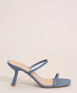 Tamanco Feminino Salto Sino Médio Tiras Finas Oneself Azul 38