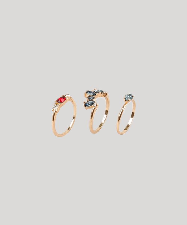 Kit de 3 Anéis Femininos com Pedrarias Dourado P