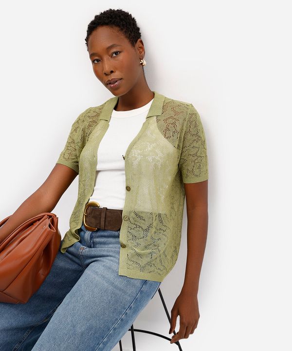 camisa feminina de tricot manga curta verde PP