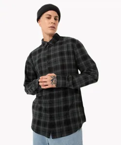 camisa de algodão xadrez manga longa verde P