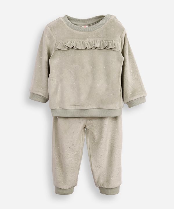 conjunto infantil longo de pelúcia com glitter verde 12-18