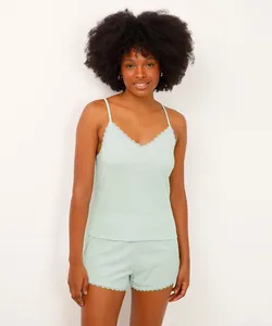 short de pijama curto com renda verde P