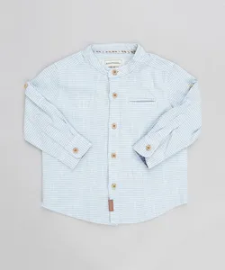 Camisa Infantil Listrada Gola Padre Manga Longa Azul Claro 3