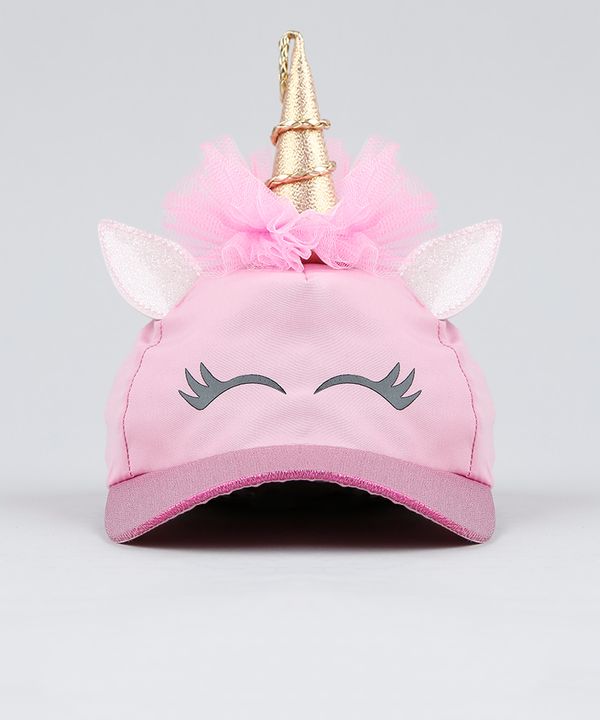 Boné Infantil Aba Curva Unicórnio com Brilho e Lurex Rosa M