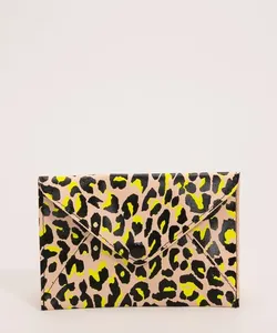 carteira envelope estampada animal print bege Único
