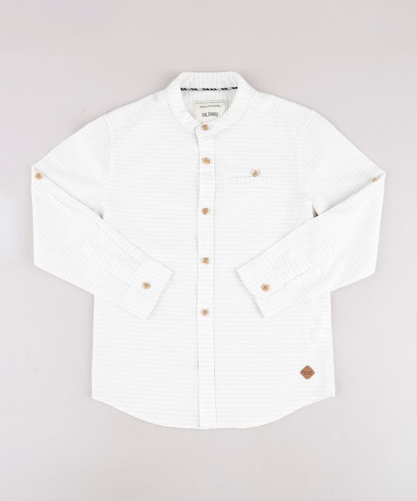 Camisa Infantil Listrada com Bolso Manga Longa Gola Padre Off White 6