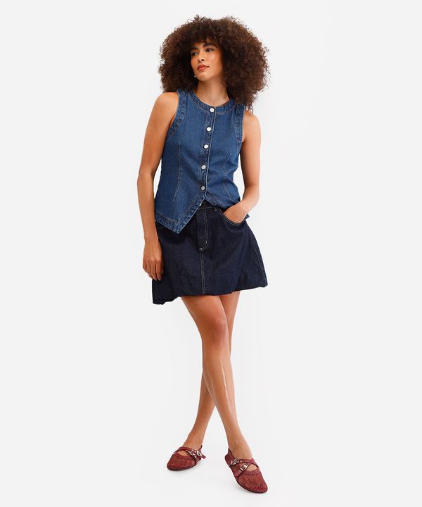 saia balonê feminina jeans cintura alta azul 34