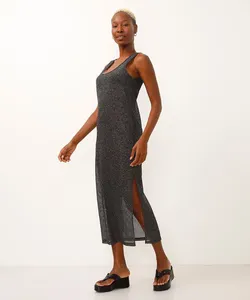 vestido regata saída de praia de tela com lurex preto G