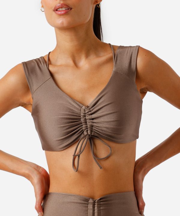 top feminino esportivo franzido marrom G