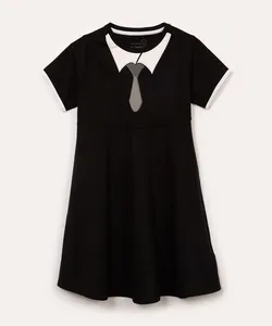 camisola de algodão infantil manga curta preto 12