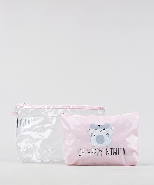 Kit de 2 Nécessaires Femininas Ratinhos Rosa Claro Único