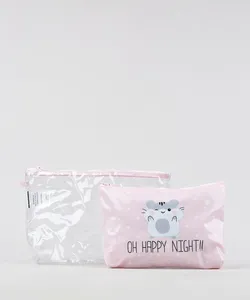 Kit de 2 Nécessaires Femininas Ratinhos Rosa Claro Único